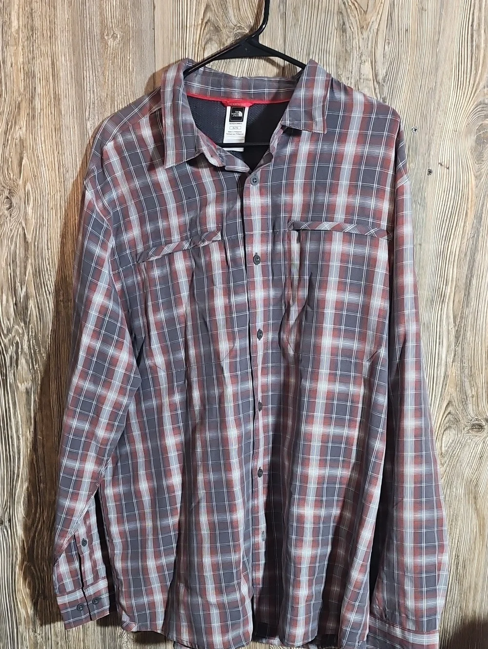 The North Face Men's Plaid Button-Down Shirt in Maroon and Gray